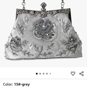 Grey Brand New Beaded Clutch Purse. Wedding, Evening, Prom, Homecoming.